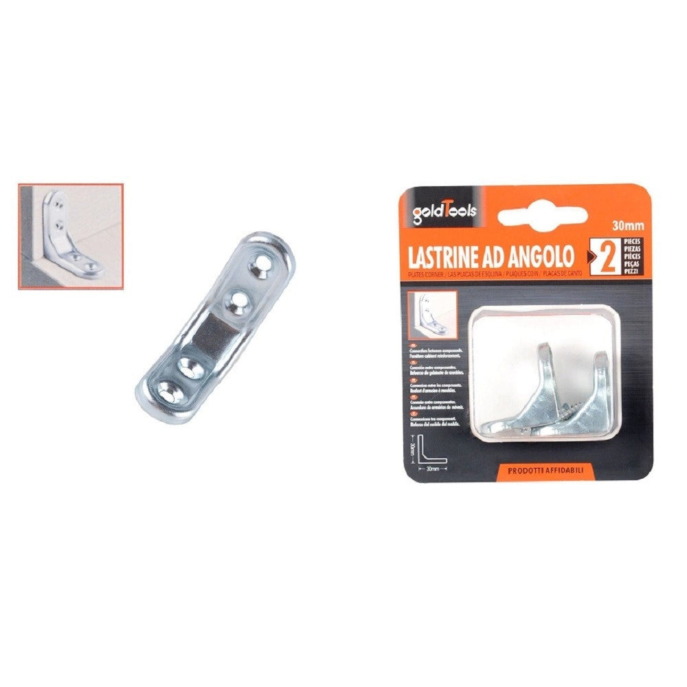 Trade Shop - Set 2pz Lastrina Ad Angolo 30x30mm Sostegno Staffa Angolare Con Viti Mobili 91211 -