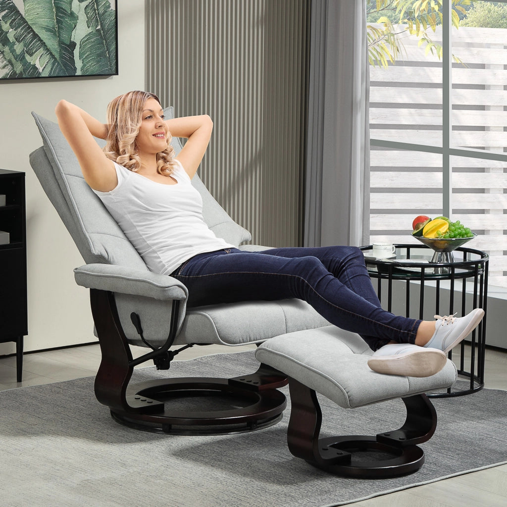 Poltrona Relax Girevole con Poggiapiedi in Velluto ¨C Zephmum ¨C Grigio