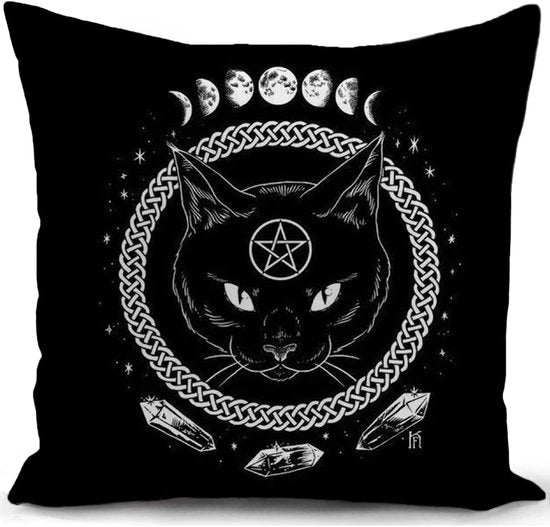 Cuscino decorativo gotico 40x40 cm con motivi di gatti e stili grunge per decorazione camera accessori fantasy decorazione per donne
