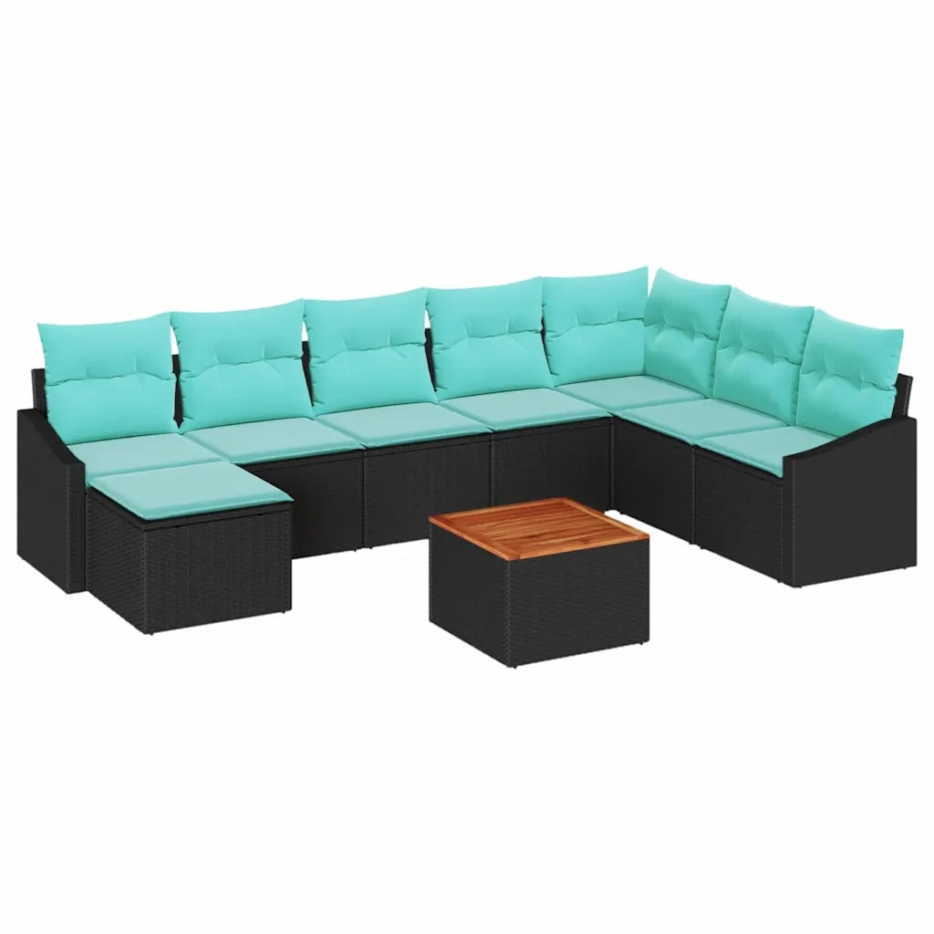Set Divano da Giardino con cuscino 9 pcs Nero polyrattan