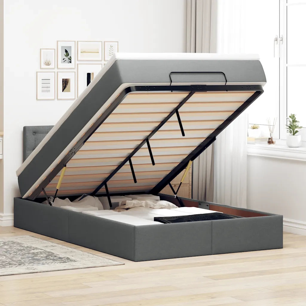 Pouf Letto con Materasso e LED Grigio Scuro 120x190 cm Tessuto