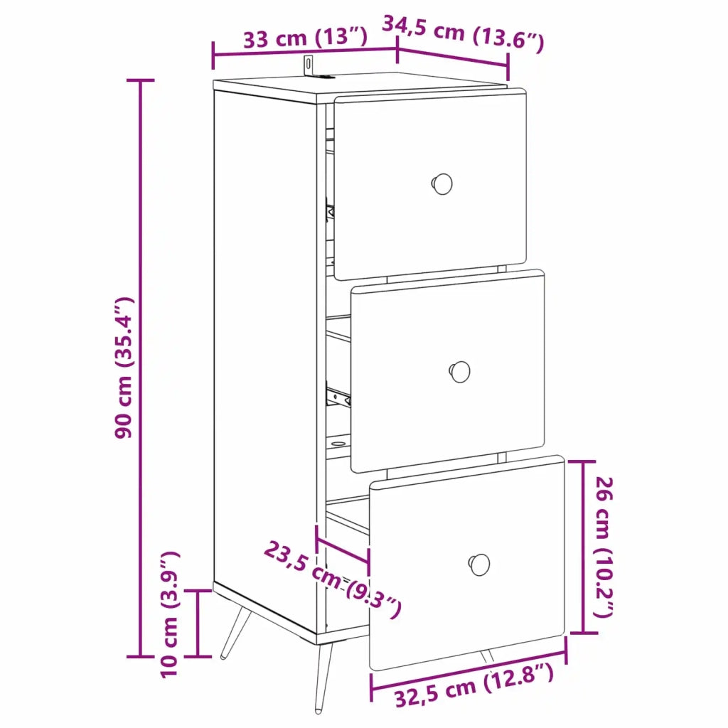 Mobile con Cassetti Grigio Cemento 33 x 34,5 x 90 cm 895538
