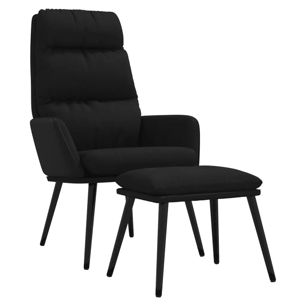 Poltrona Relax con Sgabello Nero in Tessuto e Similpelle 3097511