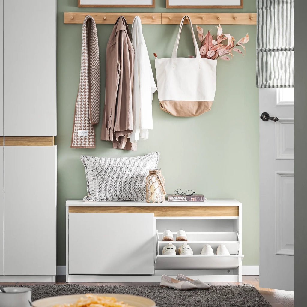 Panca da ingresso con contenitore Scarpiera con patta Bianco 104x30x47cm FSR171-W