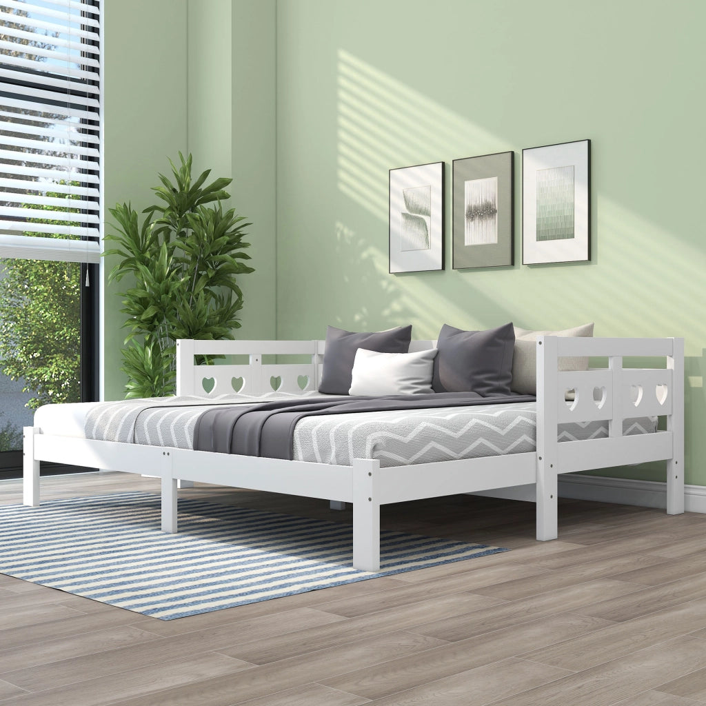 OKWISH Letto estraibile 90×200 cm, Letto Singolo allungabile, Cuore, rete con ruote, senza Materasso, in Legno, Bianco