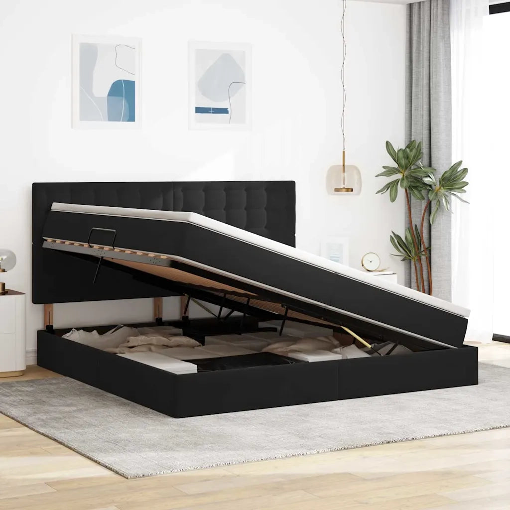 Letto con contenitore e materasso Nero 200 x 200 cm Velluto