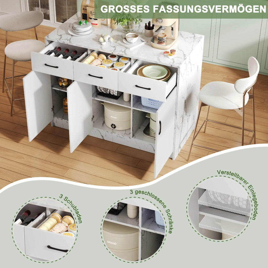 ISOLA DA CUCINA 120x60x90,5 cm Bianco Effetto Marmo con zona bar