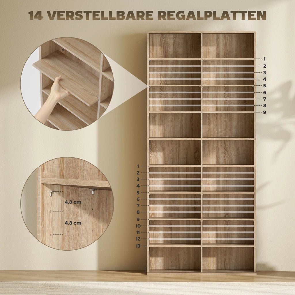 Libreria 9 Ripiani con 18 Scomparti e 14 Ripiani Regolabili ¨C Zephmum ¨C Naturale 80x30x180
