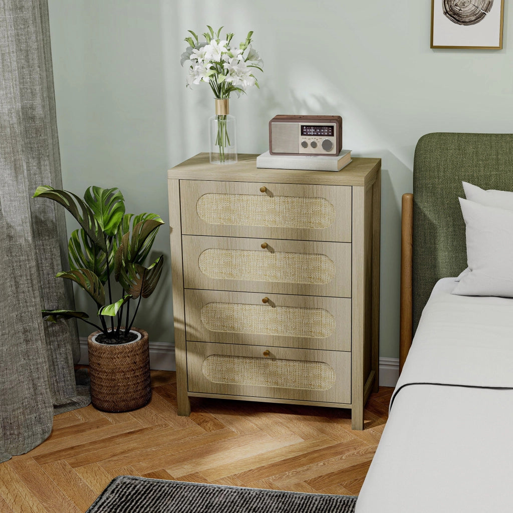 Cassettiera 4 cassetti ¨C Xylo ¨C effetto legno naturale resina intrecciata 70x38x93 cm