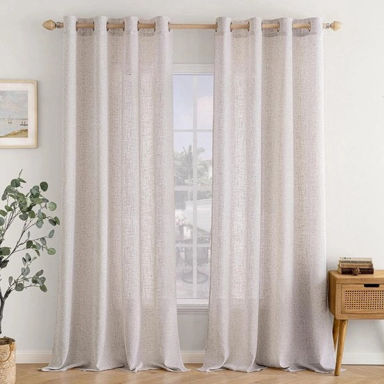 Set di tende con occhi - Aspetto in lino - Set da 2 - 140 x 300 cm - Semi-trasparente - Sostenibile e resistente alle pieghe - Decorazione per finestre