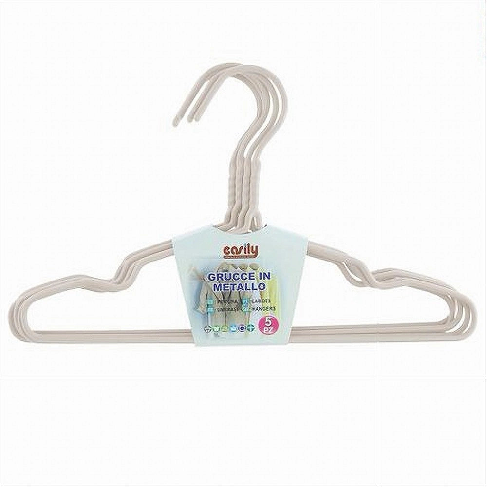 Trade Shop - Set 5 Pz Grucce Stampelle Appendiabito In Metallo Bianco Vestiti Pantaloni 87693 -