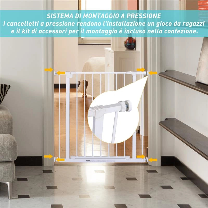 CANCELLETTO DI SICUREZZA PER BAMBINI E ANIMALI DOMESTICI BIANCO 76 X 72-82 CM