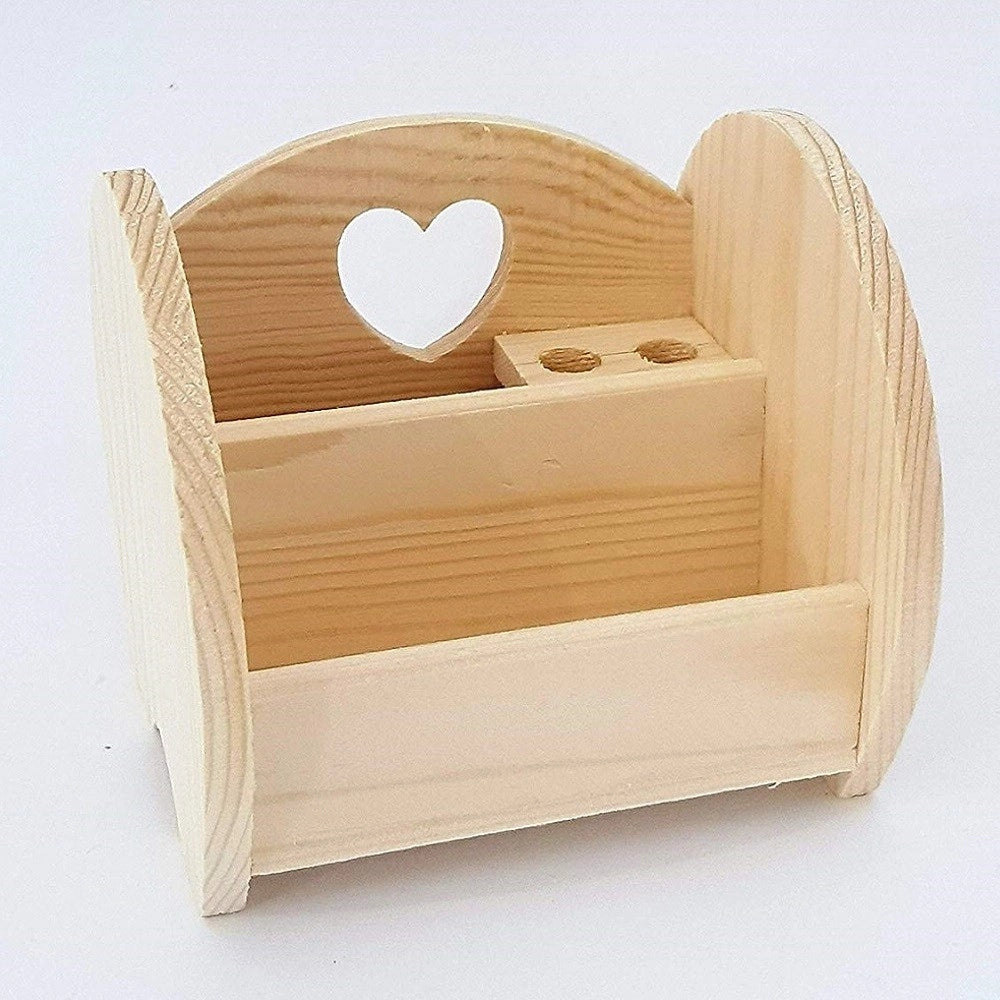 Trade Shop - Portapenne Tondo Cuore Legno Organizzatore Scrivania Portaoggetti Matite Ufficio Casa -
