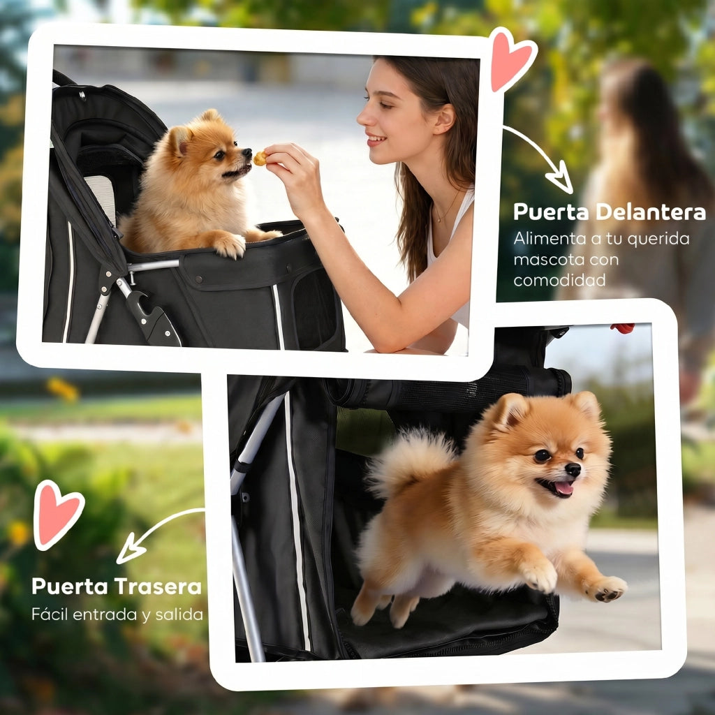 Carrello Trasporto Cani Piccoli con Cestino ¨C Zephmum ¨C Nero 77x44x102 cm