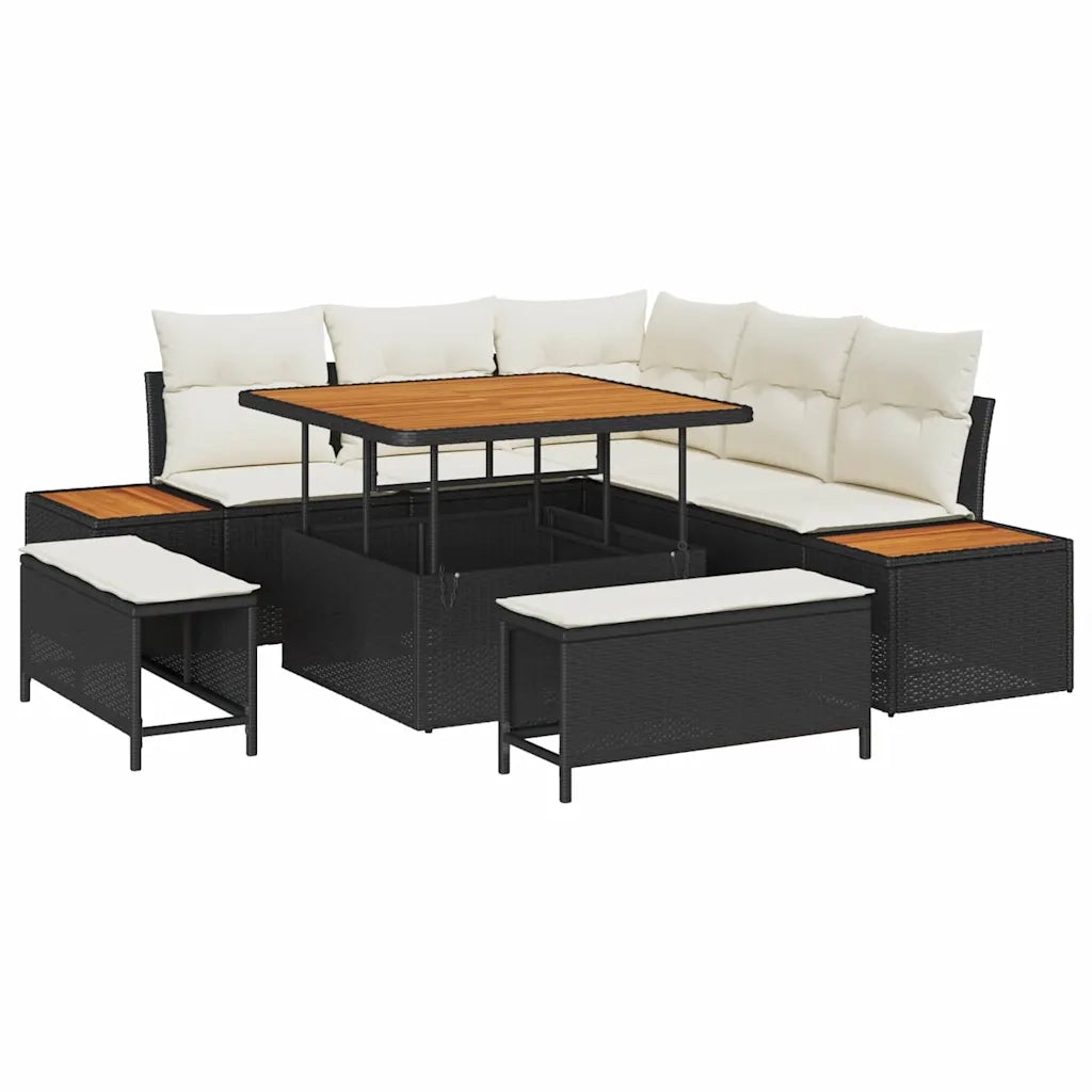 Set Divano da Giardino con cuscino 8 pcs Nero Poly Rattan 3364855