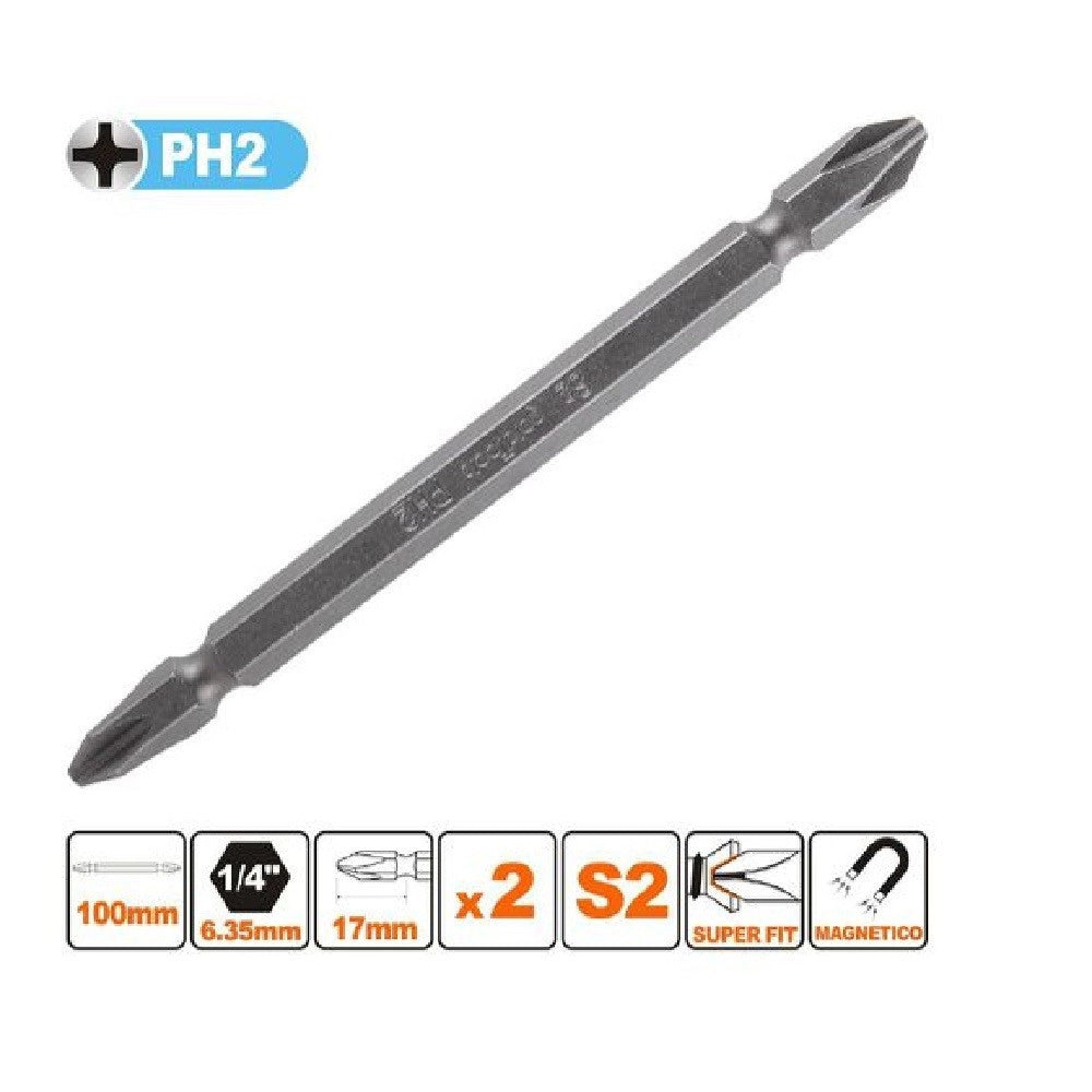 Trade Shop - Kit 2 Pezzi Di Bits Da 100mm A Doppia Testa S2 Punte A Croce Magnetica Ph2 57241 -