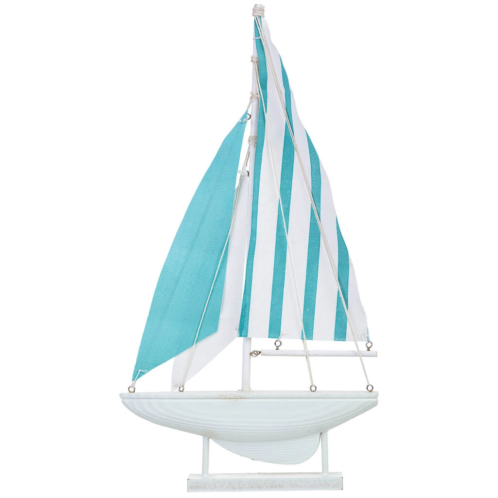 Statuina decorativa a forma di barca in legno blu, 24 x 4,5 x 45 cm (altezza)