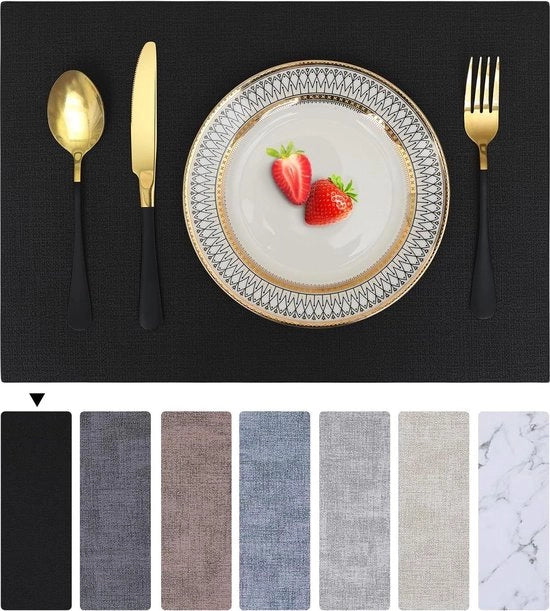 Set di 6 piatti per tavola impermeabili e lavabili in pelle a doppia faccia - piatti neri eleganti