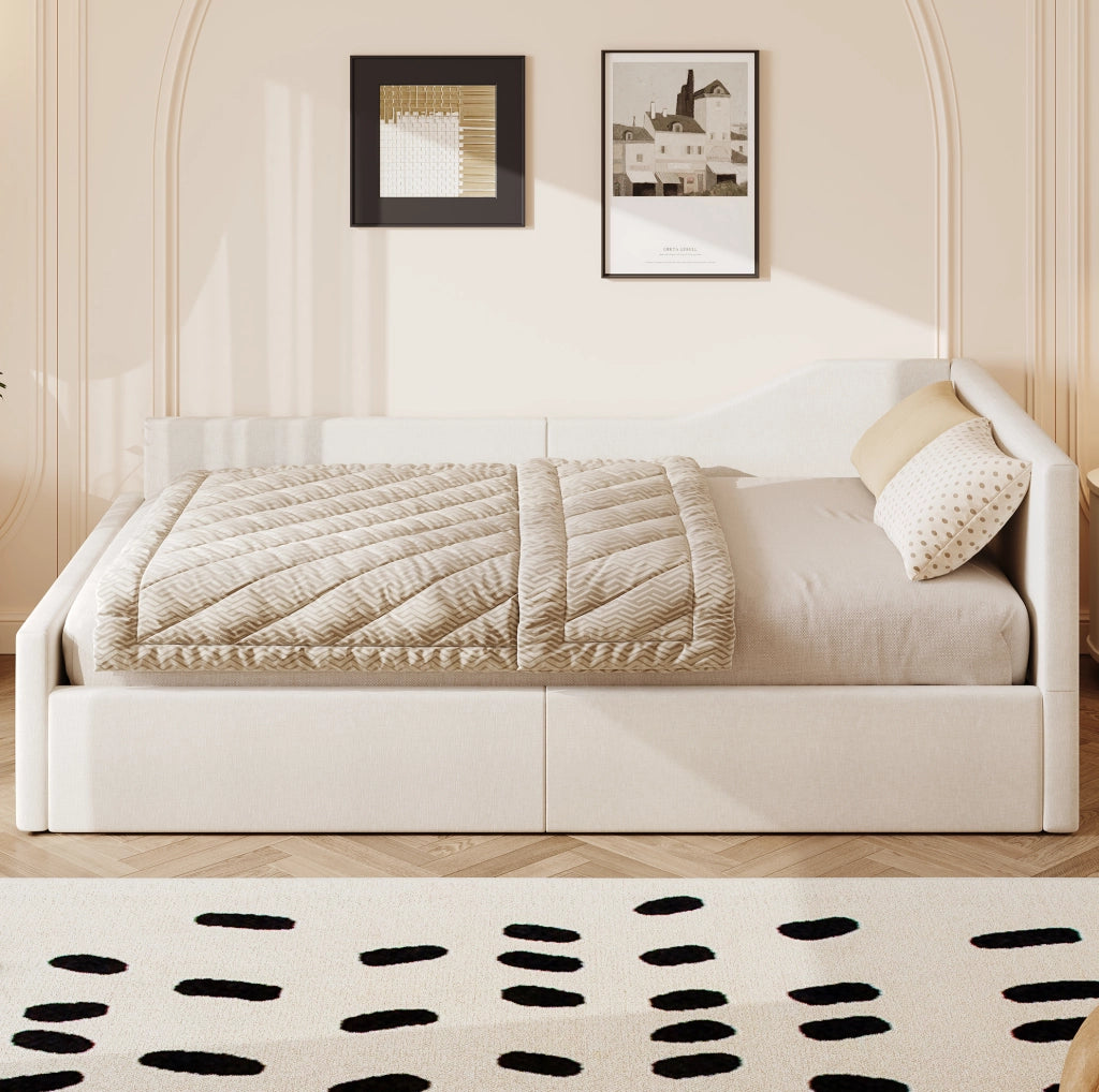 Letto da giorno imbottito 140x200 cm con contenitore; beige