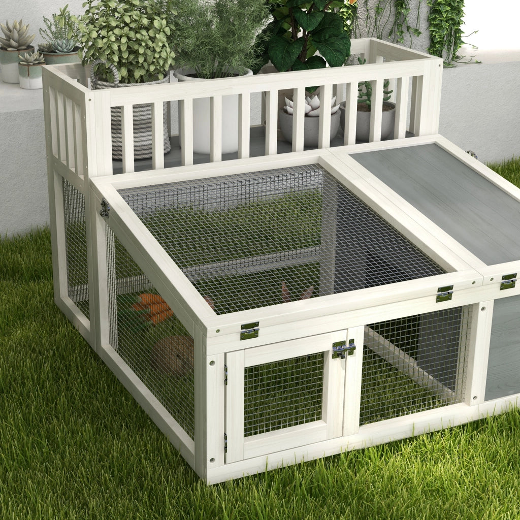 Gabbia per conigli in legno con ripiano per piante ¨C zephmum ¨C 94x90x60 cm