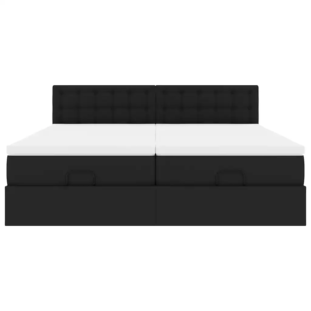 Struttura Letto Pouf con Materassi Nero 200x200 cm Similpelle