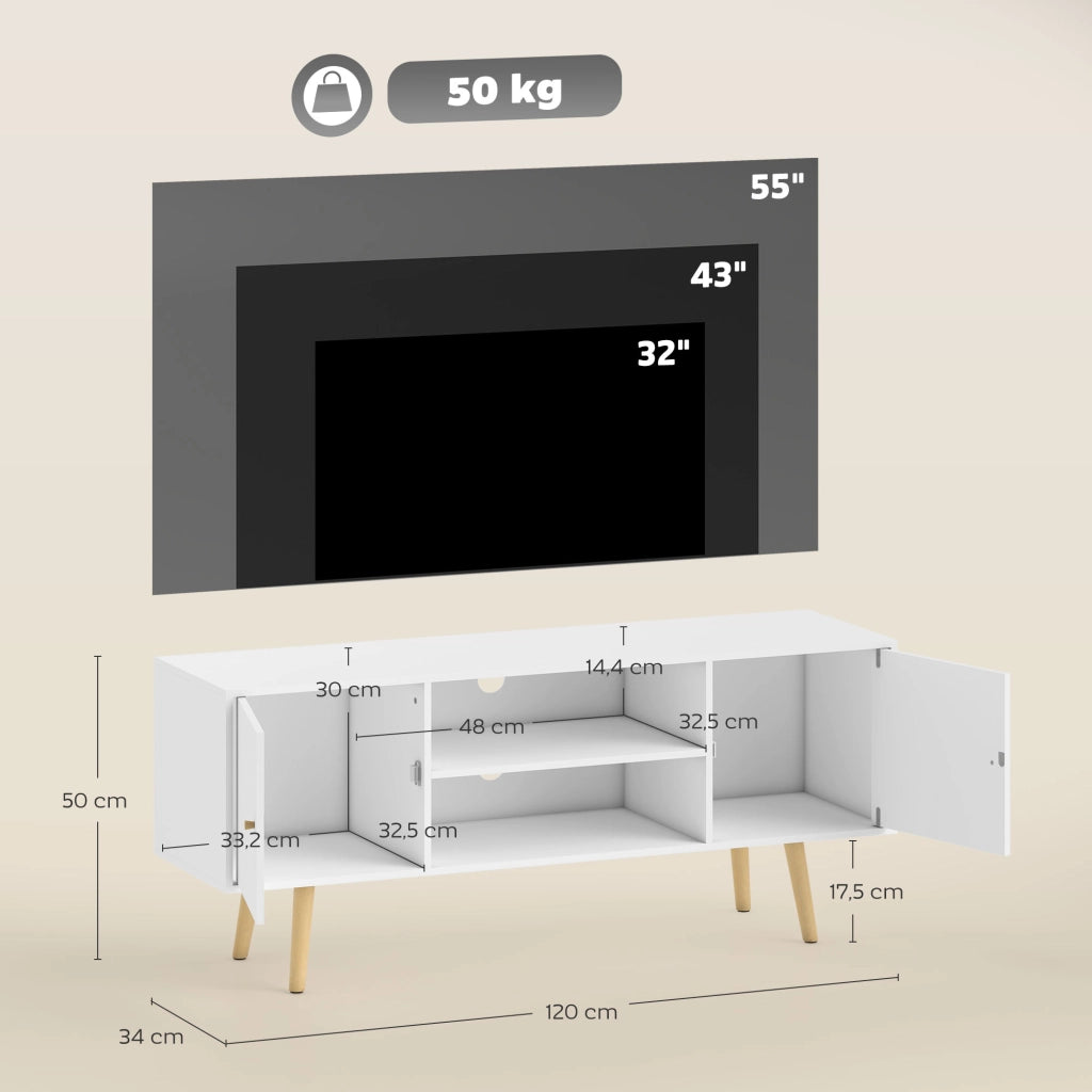 Mobile TV scandinavo 2 ante 2 nicchie ¨C Zephmum ¨C 120x34x50 cm bianco legno