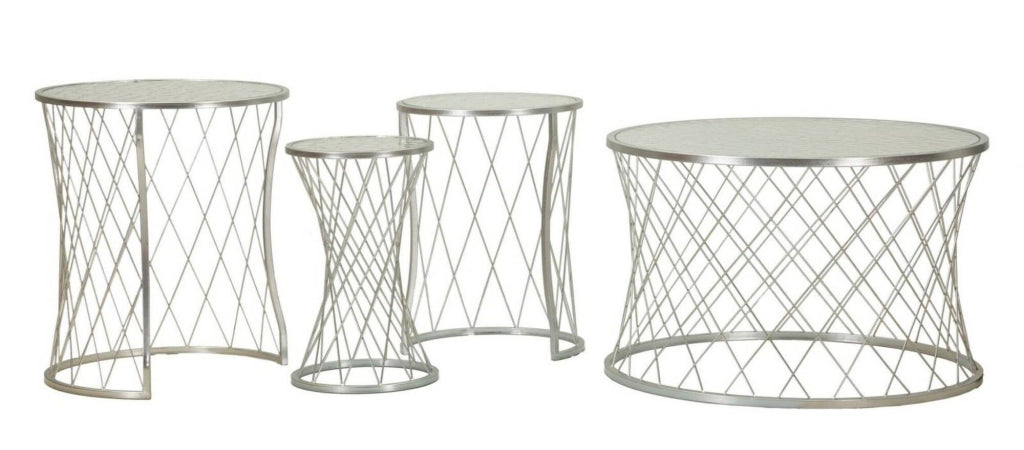 Set di 4 tavolini da salotto Cabiaglio, Tavolo basso da caffè, Portariviste per divano, Ripiano da soggiorno, 70x70 h55 cm, Argento