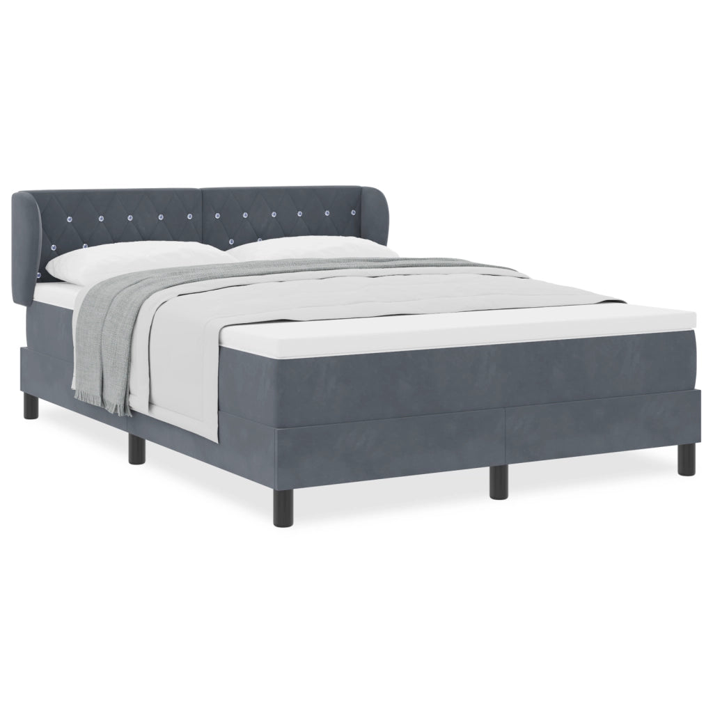 Letto Box Spring con Materasso Grigio Scuro 140x190 cm in Velluto