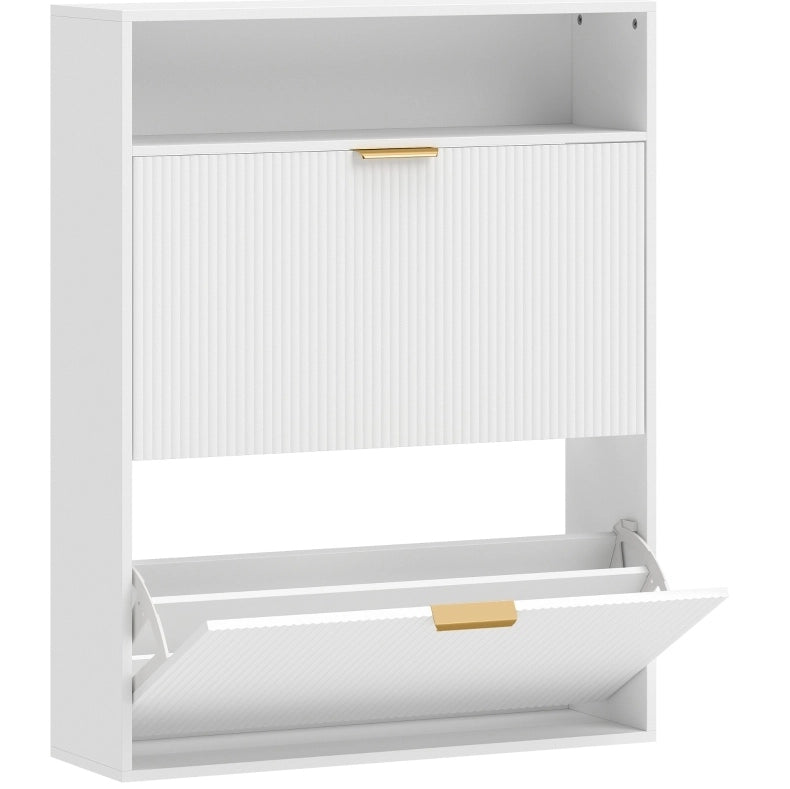 Scarpiera ULEVR 80x24x102,5 cm con 2 vani a ribalta e ripiano superiore, bianca