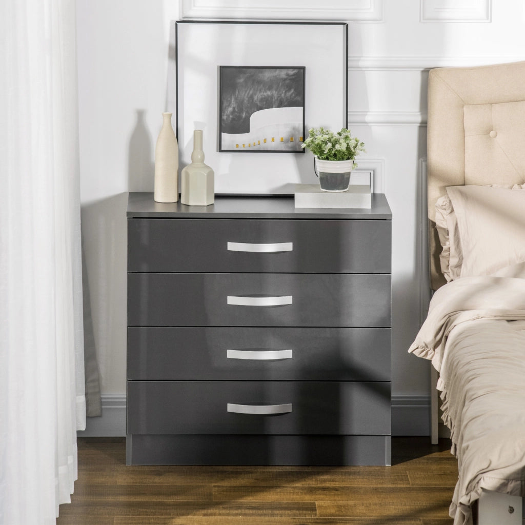 Easycomfort Cassettiera da 4 Cassetti con Maniglie di Metallo, in Truciolato, 75x36x72 cm, Grigio