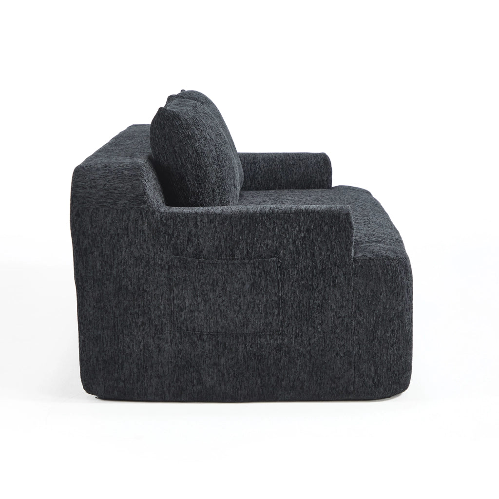Divano modulare a due posti in tessuto con cuscini extra, comfort alto ed effetto rilassante, nero