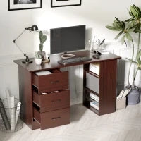 Scrivania per Ufficio con 3 Cassetti e 3 Ripiani Aperti in Legno, 120x49x72cm, Noce