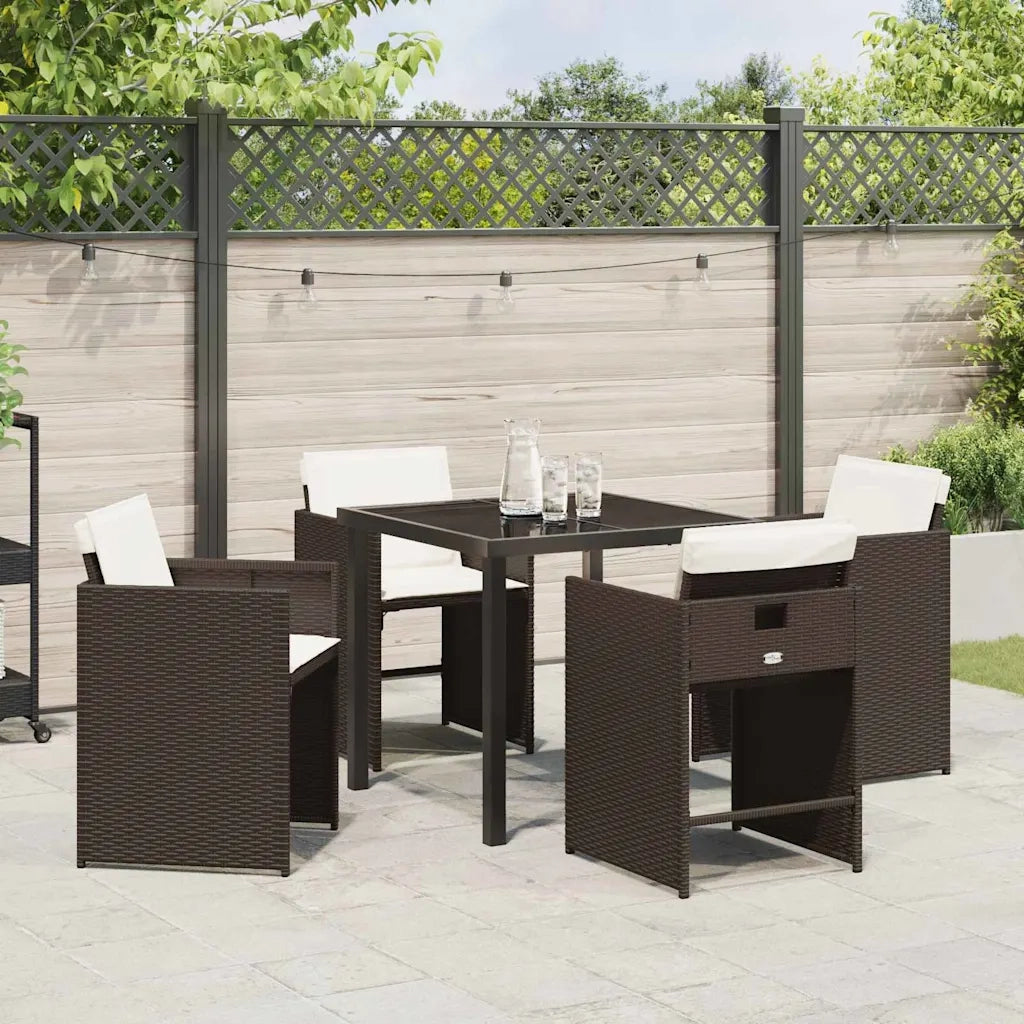 Set da Pranzo per Giardino 5 pcs Marrone polyrattan