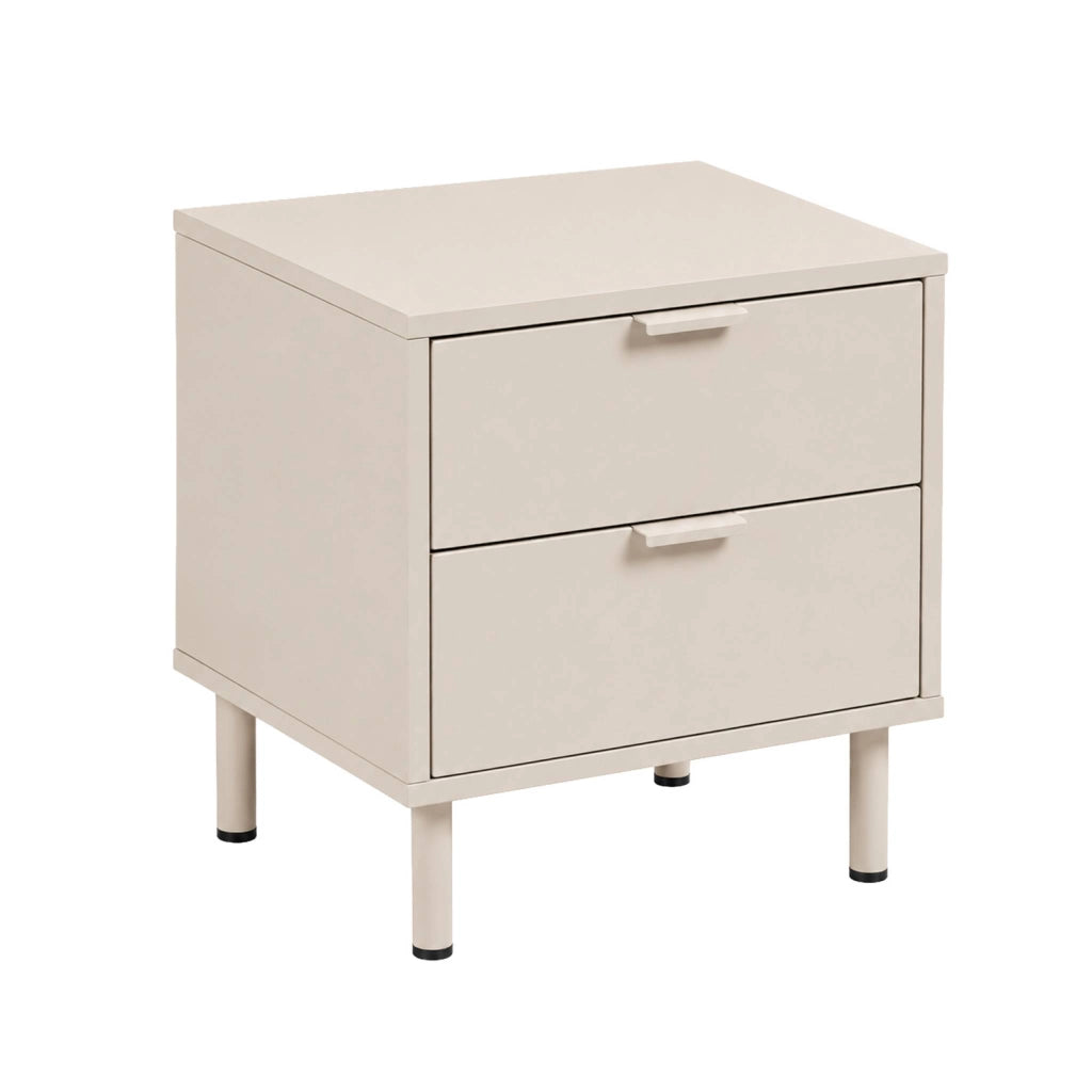 Set di 2 comodini decorativi in legno e metallo, 2 cassetti, beige