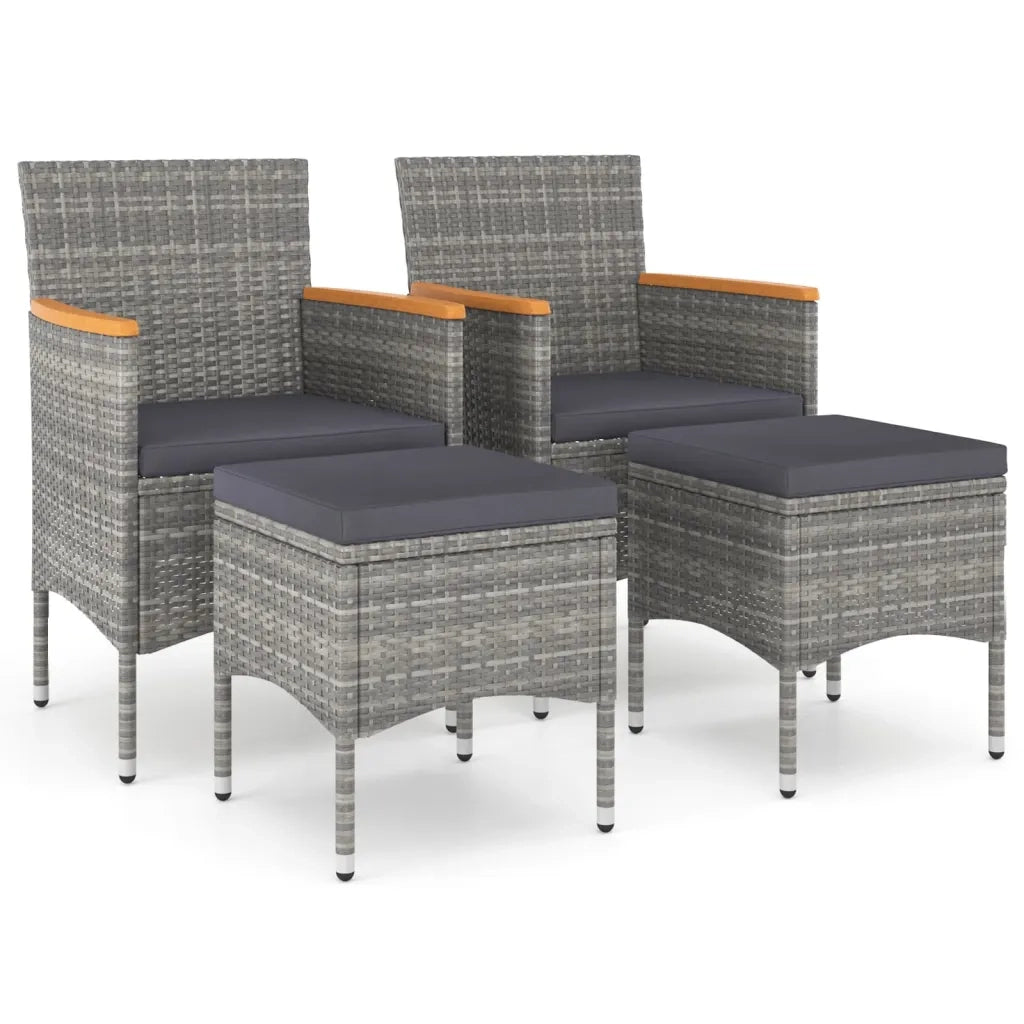 Set Sedie da Giardino con Poggiapiedi 4 pz | Sedie da Esterno in Polyrattan Grigio