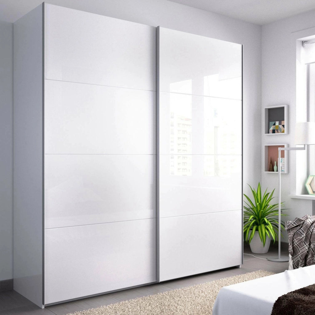 Guardaroba Alias, Mobile appendiabiti per camera da letto, Armadio a 2 ante scorrevoli, 180x65h204 cm, Bianco