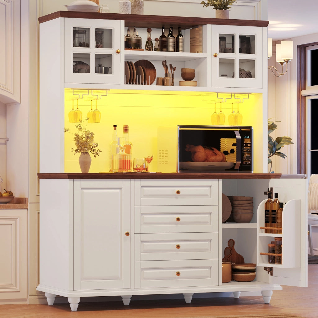 Credenza alta da cucina con 4 cassetti; ripiani regolabili e LED RGB; per cucina; 140 × 40 × 179.5 cm