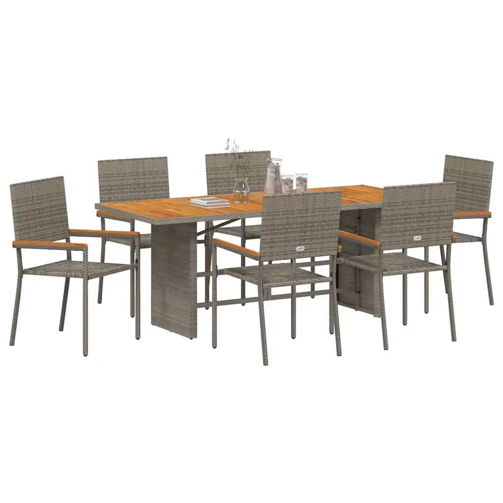 Set da Pranzo per Giardino 7 pcs Grigio polyrattan