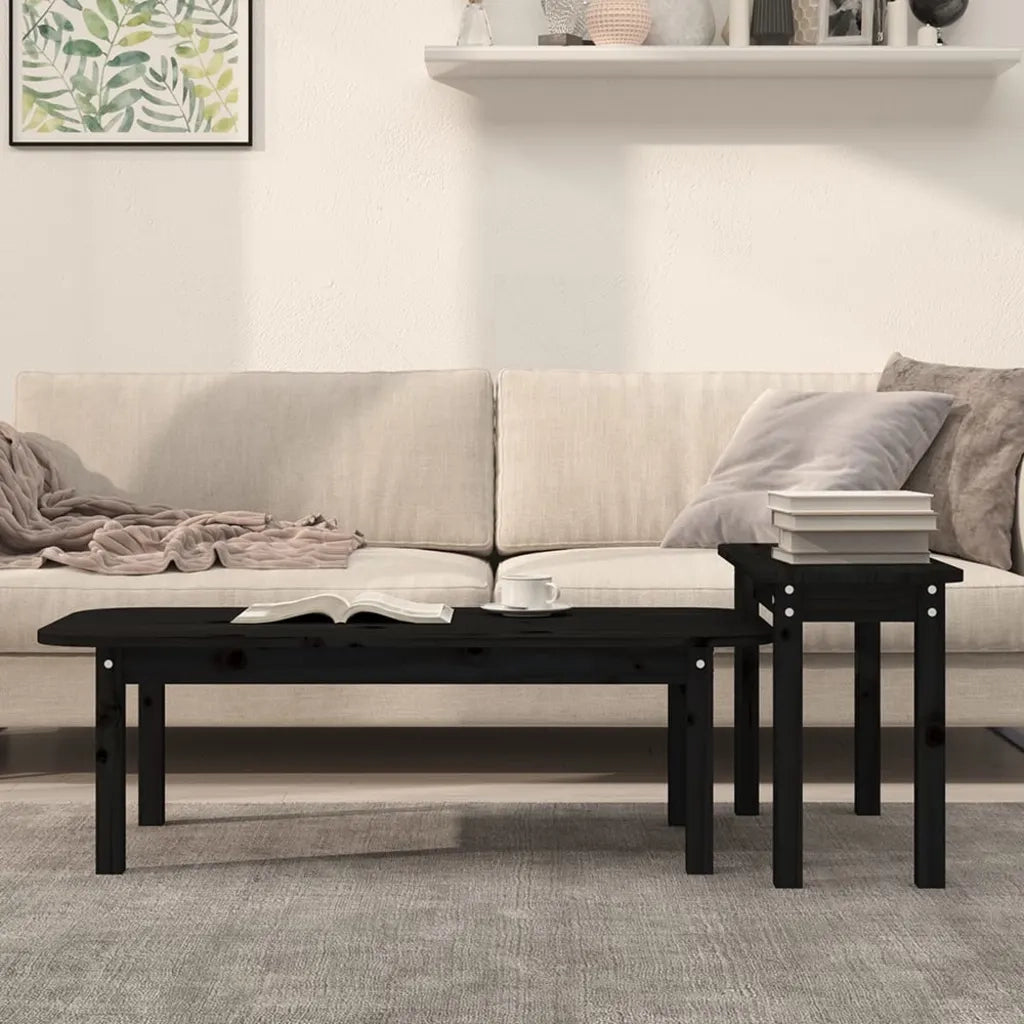 Set 2 pz Tavolini da salotto | Tavolino da caff¨¨ | Tavolino da Soggiorno Nero in Legno Massello di Pino