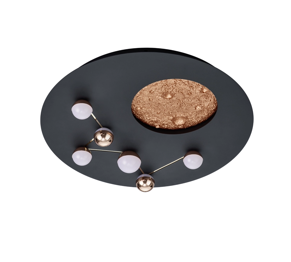 Plafoniera LED effetto lunare, metallo, nero e caffè, D 50 cm, Zodiac