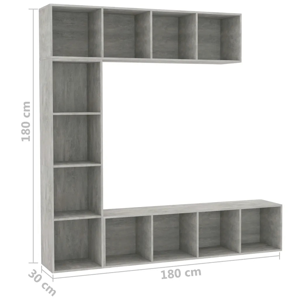 Set Mobili Libreria-Porta TV 3 pz Grigio Cemento 180x30x180 cm