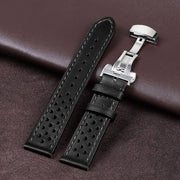 Cintura in pelle vera di 22 mm con chiusura a pieghevole in pelle di vitello e cintura universale 22 mm - nero (pelle verniciata)