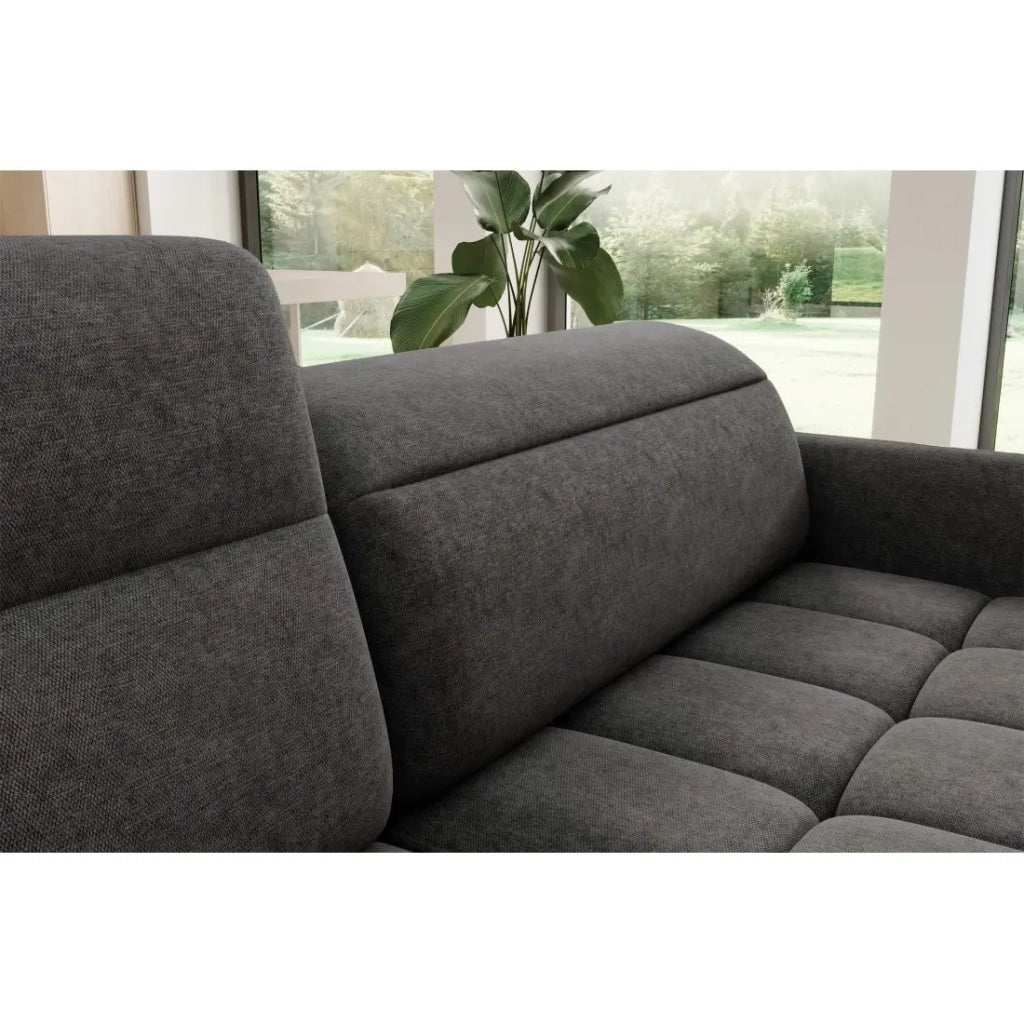 Divano ad angolo sinistro convertibile BARNEA 208 cm grigio scuro con contenitore