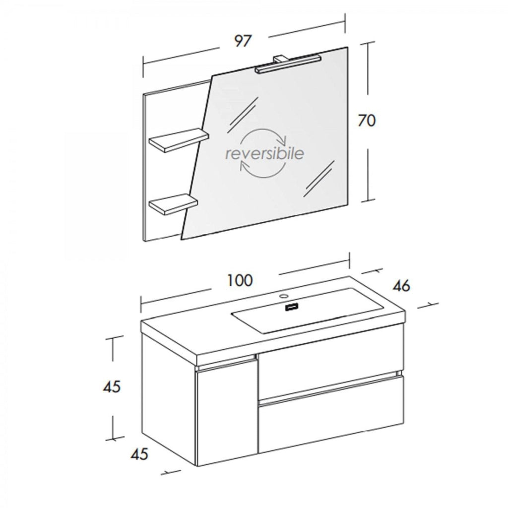 Mobile Bagno Sospeso 100 cm Lavabo e Specchio Bonussi Pegaso Bianco