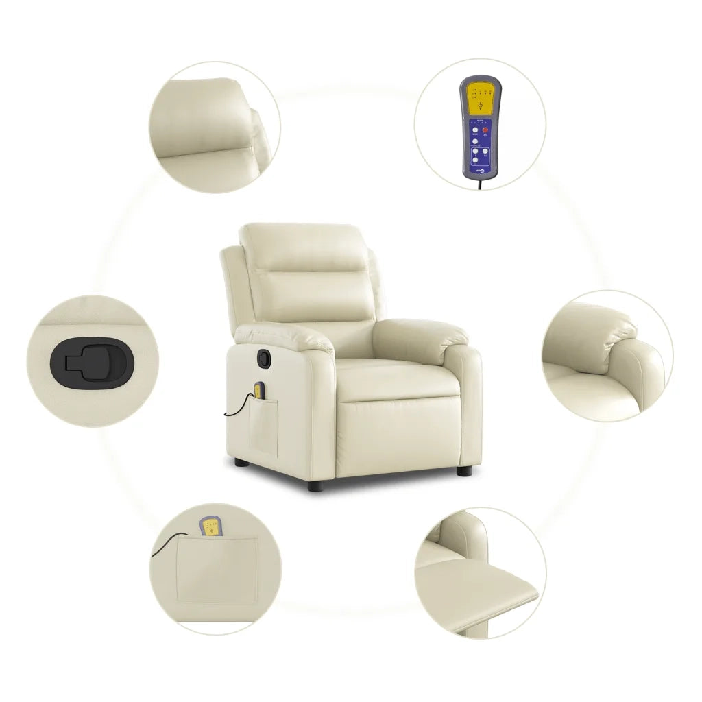 Divano Sedia-Poltrona reclinabile massaggiante in Similpelle Crema 754432