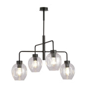 Lampadario Moderno 4 Luci Auriga In Accaio Nero E Vetro Trasparente
