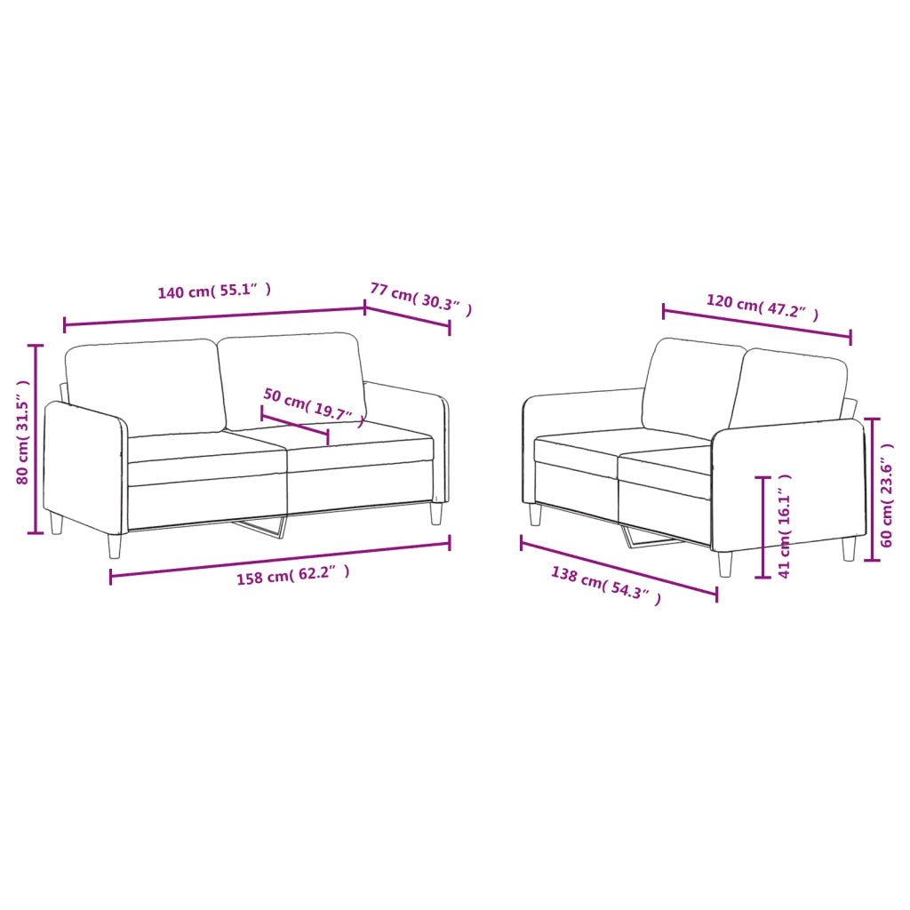 Set di Divani 2 pz Grigio Chiaro in Velluto