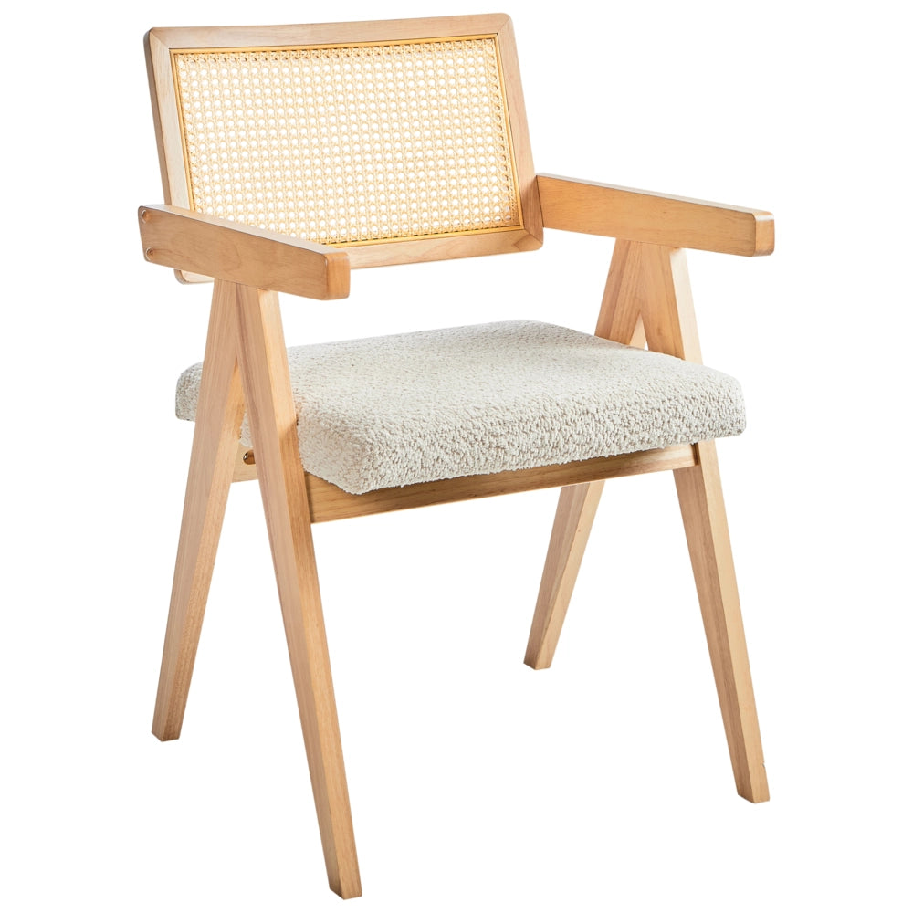 Set di 2 sedie da pranzo marrone chiaro e beige chiaro con struttura in legno di caucciù e sedile in bouclè Cucina da pranzo retrò