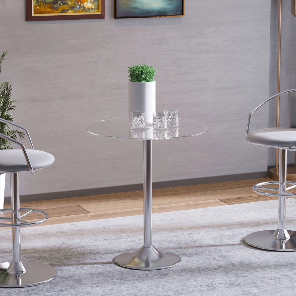 Tavolo da pranzo rotondo con piano in vetro e gambe in metallo ¨C Zephmum ¨C Argento