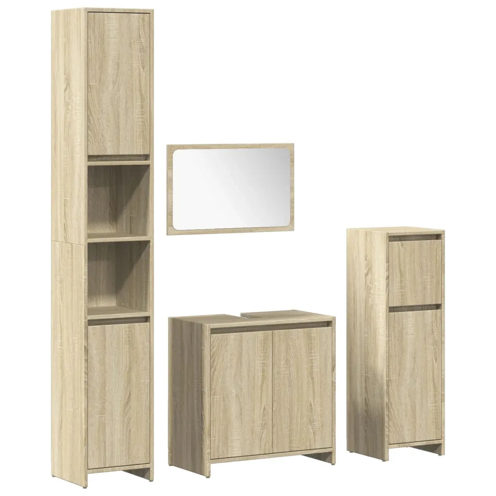 Set Mobili da Bagno 4 pz Rovere Sonoma in Legno Multistrato